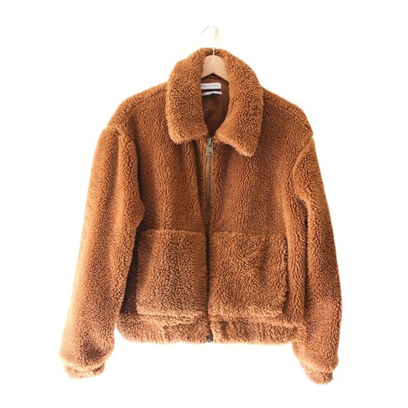 URBAN OUTFITTERS Teddy Cropped Jacket in Light Brown (Large) - Picture 5 of 13